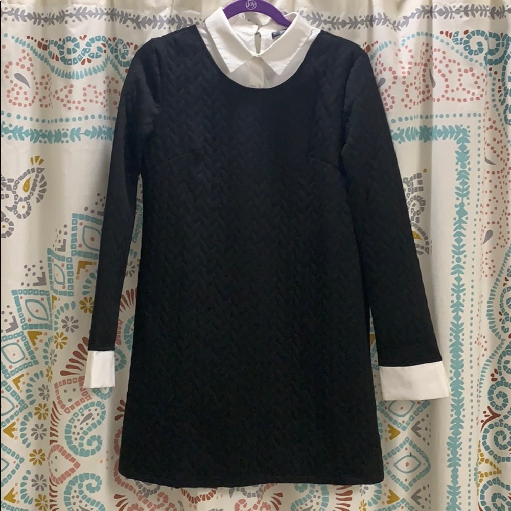 Black sweater dress w/ white collar/sleeve detail